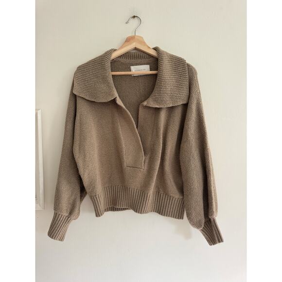 BROCHU WALKER Marlowe Taupe Cropped Henley Sweater Size Small - Picture 4 of 8